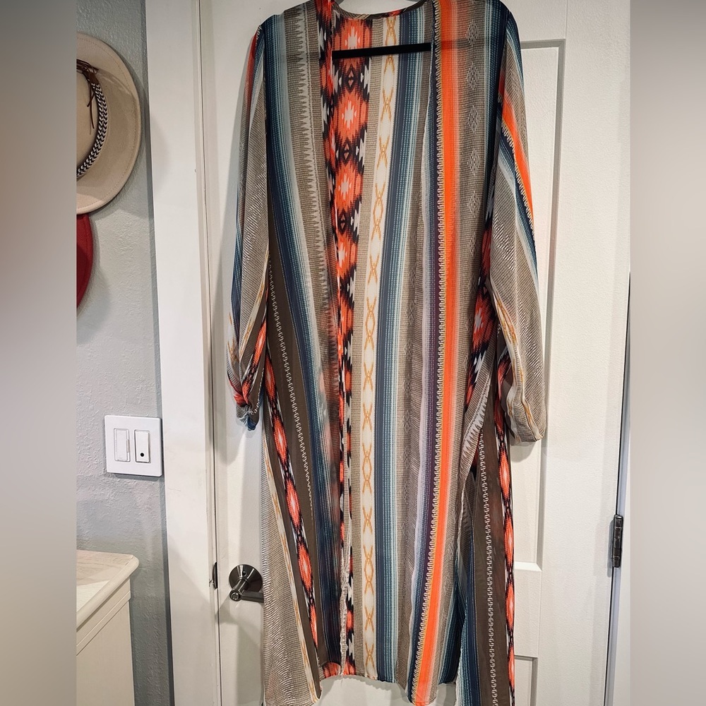 Striped Open-Front Lightweight Duster Cardigan - Multicolor